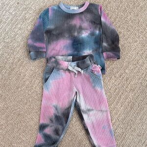Cozii/T2love Kids Tie-Dye Waffle Pink/ Blue/Grey Set / 12-18 top 2T bottom